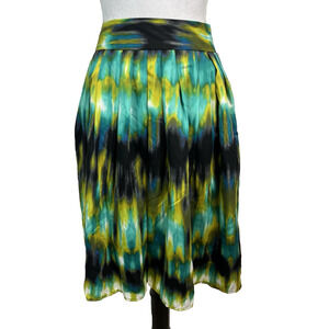 Worthington Skirt sz 8 Blue Green Watercolors A Line Pleated Knee Career Church